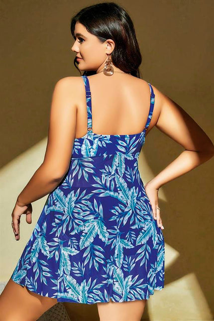 Arias Dolap Büyük Beden Mavi Üstüne Yaprak Desenli Yırtmaçlı Gecelik 