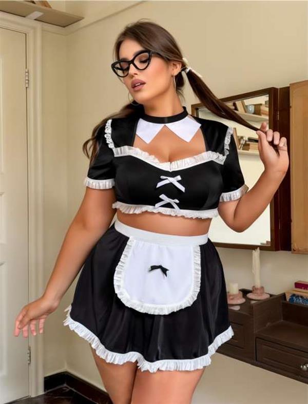 Arias Dolap Büyük Beden Mini Etekli Büstiyerli Fantezi Hizmetçi Kostümü