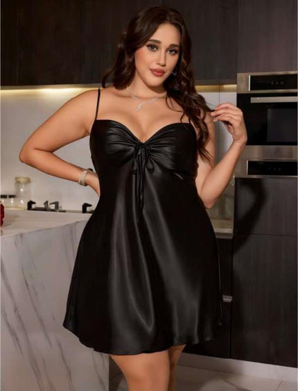 Arias Dolap Büyük Beden Siyah Saten Gecelik