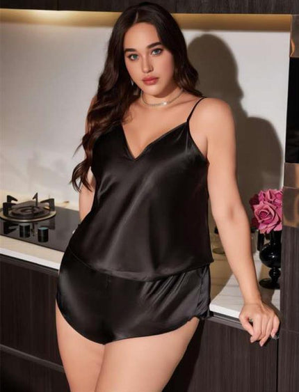 Arias Dolap Büyük Beden Siyah Saten Şortlu Takım