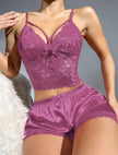 Arias Dolap Dantelli Büstiyer İnce Askılı Lila Saten Şortlu Takım