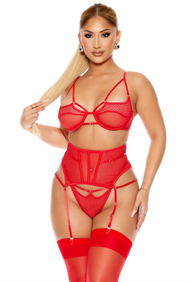 Arias Dolap Fantezi Dosya Tül Detaylı Kırmızı Jartiyer Takım