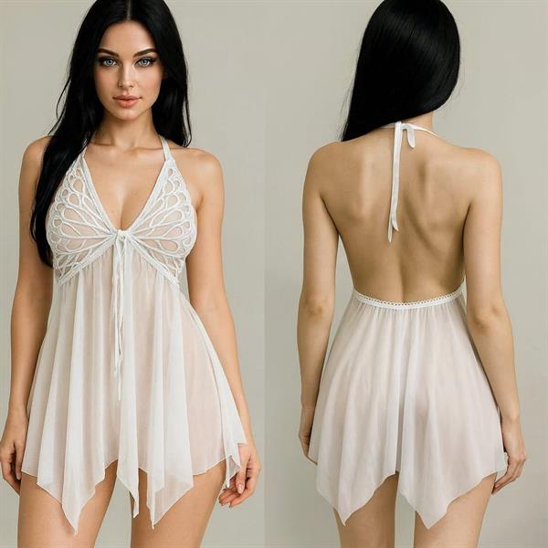 Arias Klozet Göğüs Kelebek Fantezi Detaylı Tül Beyaz Gecelik