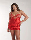 Arias Dolap Kırmızı Dantel Detaylı İnce Askılı Saten Şortlu Takım