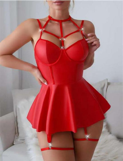 Arias Dolap Kırmızı Fantezi Parlak Deri Şık Club Elbise