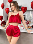 Arias Dolap Kırmızı İnce Askılı Kurdelalı Saten Şortlu Takım 