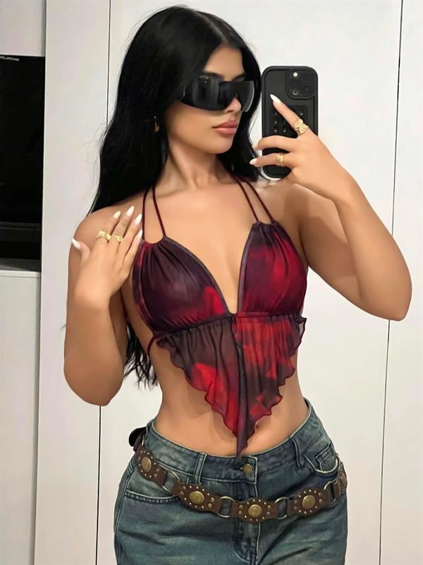 Arias Dolap Kırmızı Siyah Desenli İnce Askılı Üçgen Kesim Mahsul