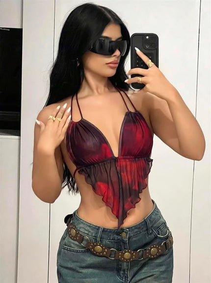 Arias Dolap Kırmızı Siyah Desenli İnce Askılı Üçgen Kesim Mahsul