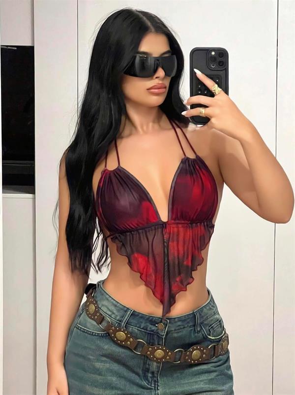 Arias Dolap Kırmızı Siyah Desenli İnce Askılı Üçgen Kesim Mahsul