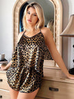 Arias Dolap Leopar Desenli Sırt Çapraz Askılı Saten Şortlu Pijama Takımı