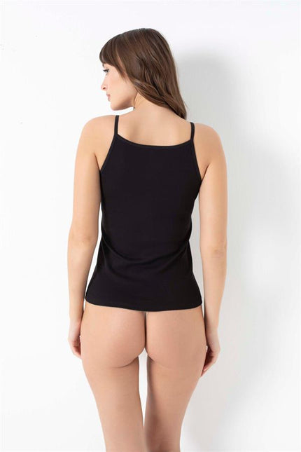 Arias Dolap Likralı Pamuklu İp Askılı Siyah Atlet 