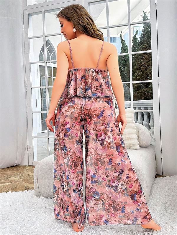 Arias Dolap Özel Tasarım Büyük Beden Çiçek Desenli Bol Kesim 2'li Pijama Takımı 