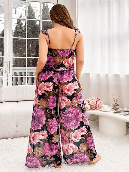 Arias Dolap Özel Tasarım Büyük Beden Çiçek Desenli Bol Kesim 2'li Pijama Takımı 