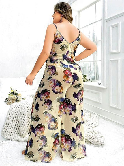 Arias Dolap Özel Tasarım Büyük Beden Çiçek Desenli İnce Askılı 2'li Pijama Takımı 