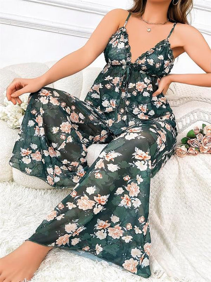 Arias Dolap Özel Tasarım Büyük Beden Çiçek Desenli Bol Kesim 2'li Pijama Takımı 