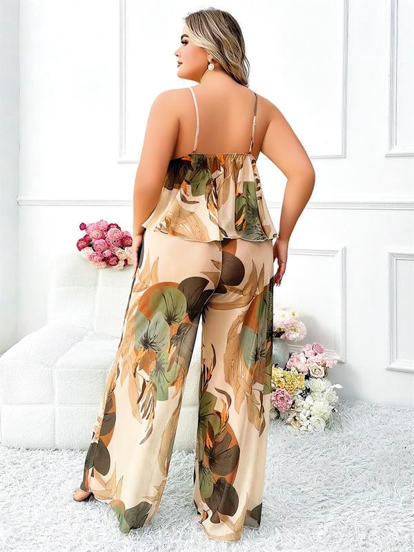 Arias Dolap Özel Tasarım Büyük Beden Çiçek Desenli İnce Askılı 2'li Pijama Takımı 