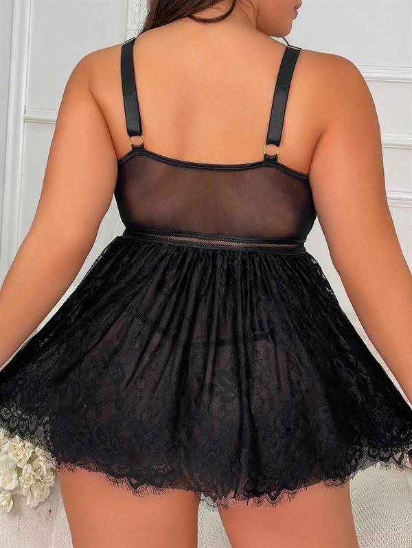 Arias Dolap Özel Tasarım Büyük Beden Fantezi Zincir Detaylı Dantelli Gecelik