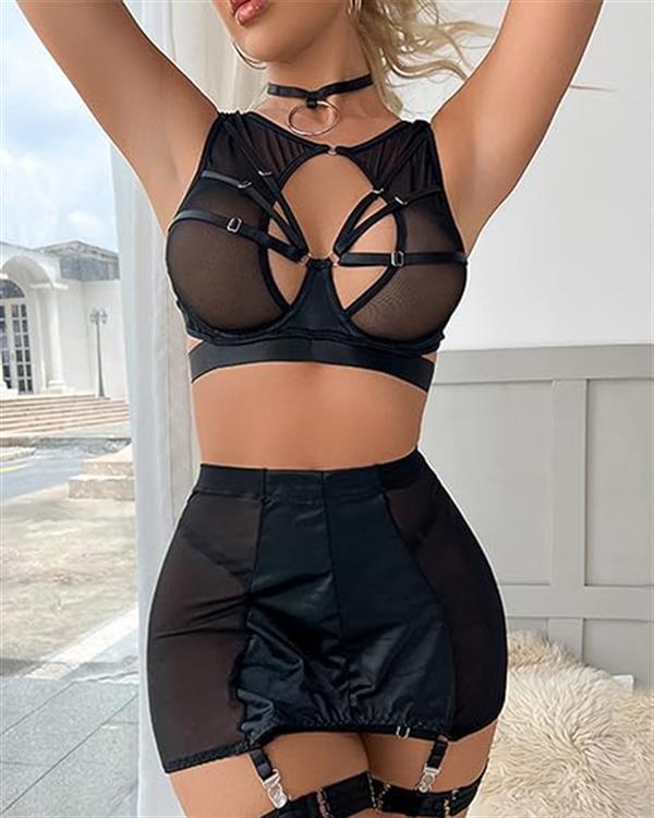 Arias Dolap Özel Tasarım Seksi Etekli Siyah Fantezi Jartiyer Takımı