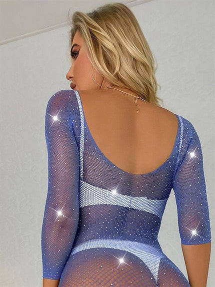 Arias Closet Özel Tasarım Taşlı Mavi Işıltılı Fantezi File Vücut Çorabı