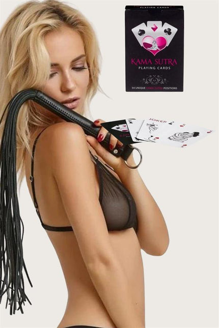 Arias Dolap Seksi Görselli Oyun Kartı Kama Sutra Siyah Kırbaç Set