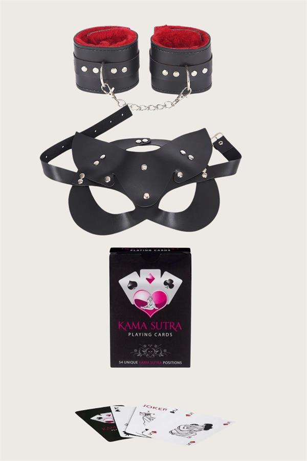 Arias Closet Sexy Görselli Oyun Kartı Kama Sutra Kelepçe Maske Seti
