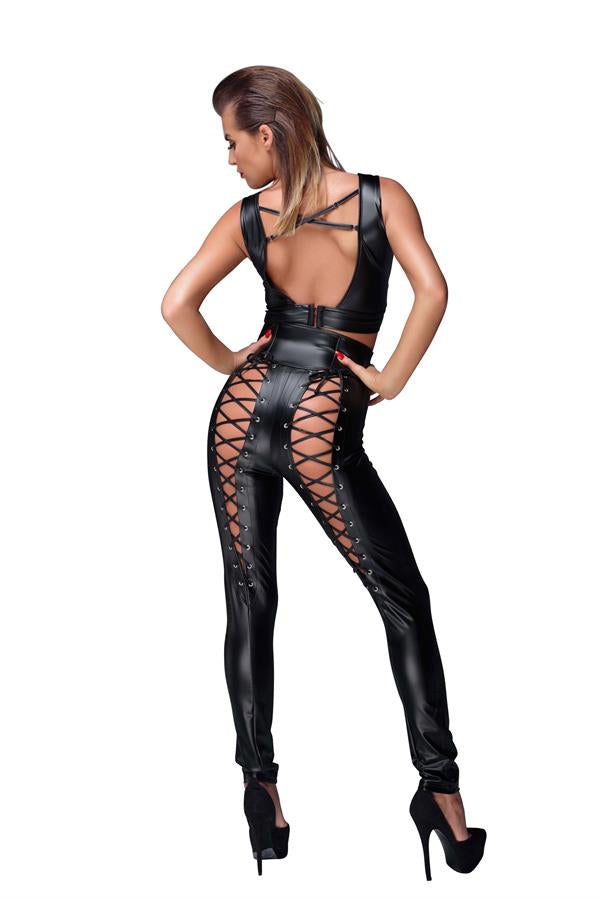 Arias Dolap Siyah Dekolteli Fantezi Deri Tulum 