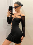 Arias Dolap Siyah Göğüs Dekolteli İp Detaylı Mini Club Elbisesi