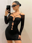 Arias Dolap Siyah Göğüs Dekolteli İp Detaylı Mini Club Elbisesi