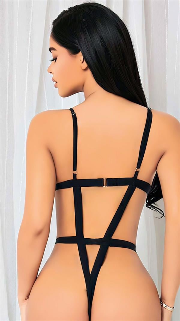 Arias Dolap Siyah İp Detaylı Tül Fantezi Body 