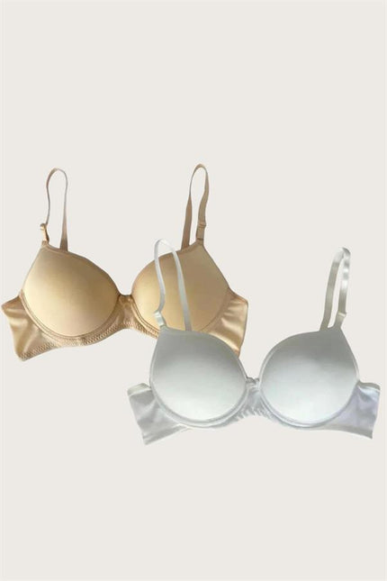 Arias Dolap Ten-Beyaz 2'li Mikro Kumaş Push Up Dolgulu Balenli Günlük Destekli Sütyen 