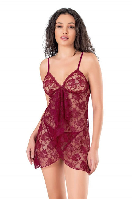 Arias Dolap Bordo Kısa Tül Gecelik