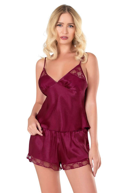 Arias Dolap Bordo Saten Babydoll Şort Takımı