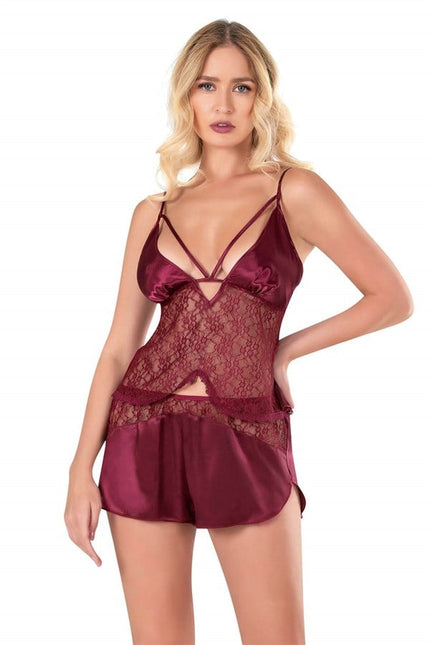 Arias Dolap Bordo Saten Babydoll Şort Takımı