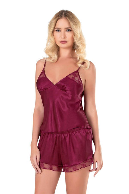 Arias Dolap Bordo Saten Babydoll Şort Takımı