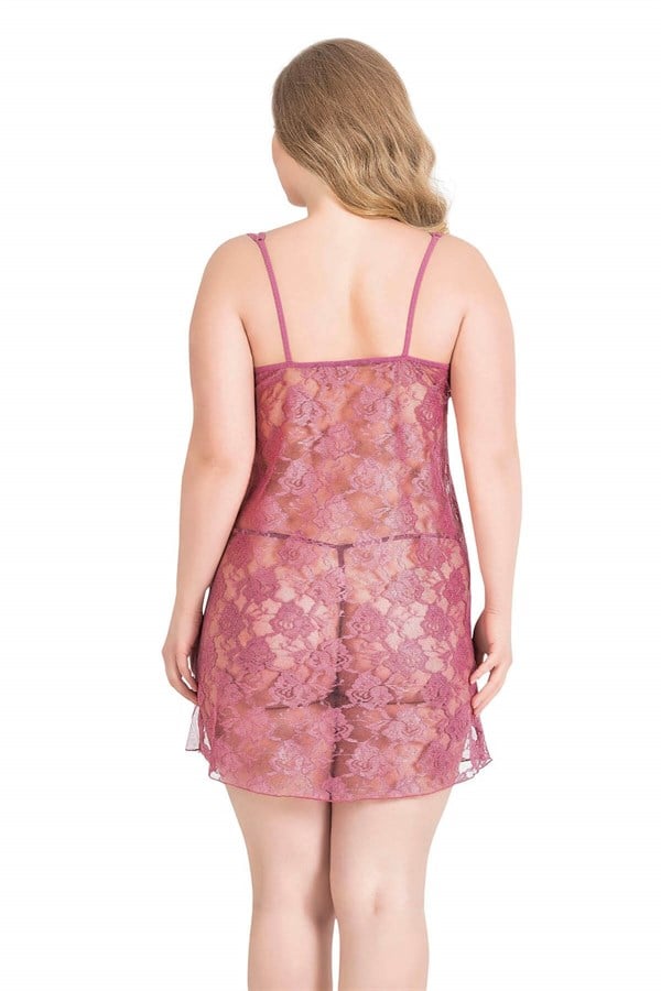 Arias Dolap Büyük Beden Gül Kurusu Kısa Tül Gecelik