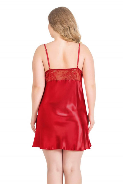 Arias Dolap Büyük Beden Kırmızı Kısa Saten Gecelik
