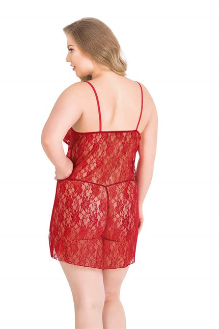 Arias Dolap Büyük Beden Kırmızı Kısa Tül Gecelik