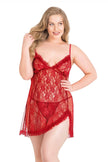 Arias Dolap Büyük Beden Kırmızı Kısa Tül Gecelik