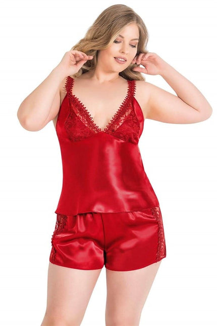 Arias Dolap Büyük Beden Kırmızı Saten Babydoll Şort Takımı