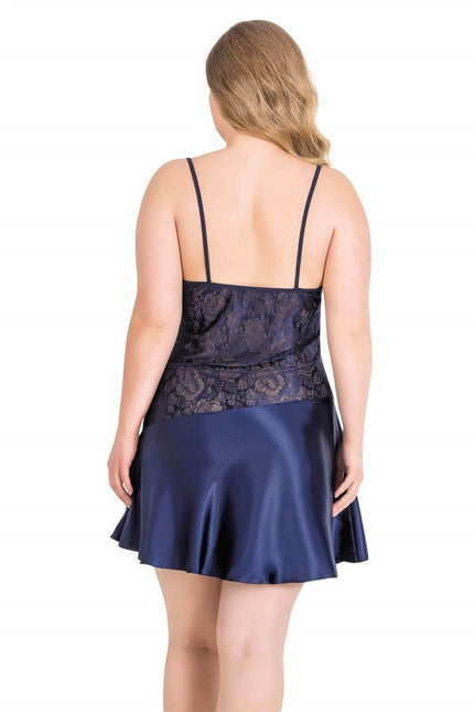 Arias Dolap Büyük Beden Lacivert Kısa Saten Gecelik