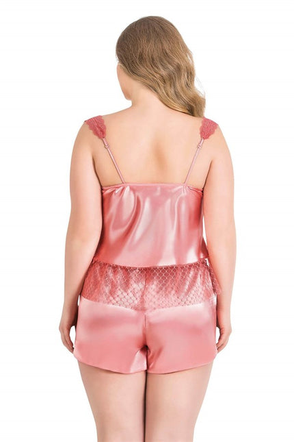Arias Dolap Büyük Beden Mercan Saten Babydoll Şort Takımı