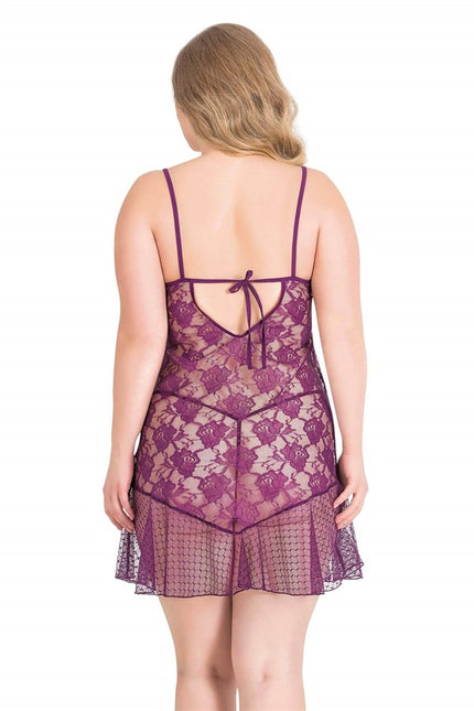 Arias Dolap Büyük Beden Mor Kısa Tül Gecelik