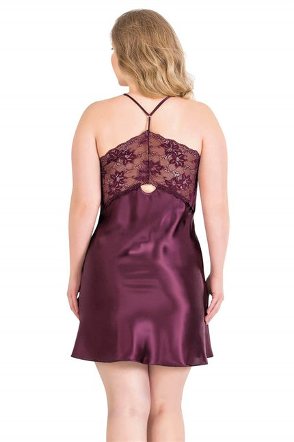 Arias Dolap Büyük Beden Mürdüm Kısa Saten Gecelik