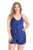 Arias Dolap Büyük Beden Saks Saten Babydoll Şort Takımı