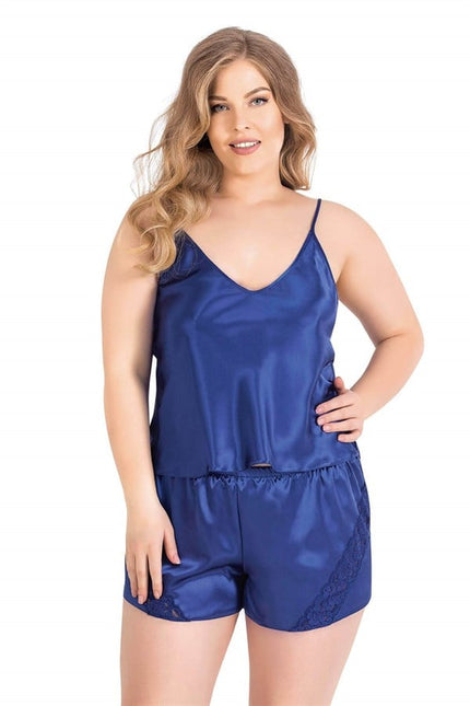 Arias Dolap Büyük Beden Saks Saten Babydoll Şort Takımı