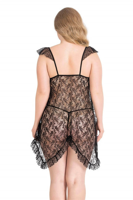 Arias Dolap Büyük Beden Siyah Kısa Tül Gecelik