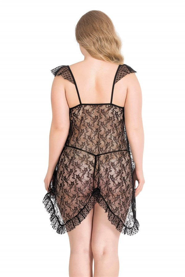 Arias Dolap Büyük Beden Siyah Kısa Tül Gecelik