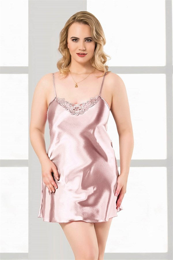 Arias Dolap Büyük Beden Somon Kısa Saten Gecelik