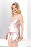 Arias Dolap Büyük Beden Somon Saten Babydoll Şort Takımı
