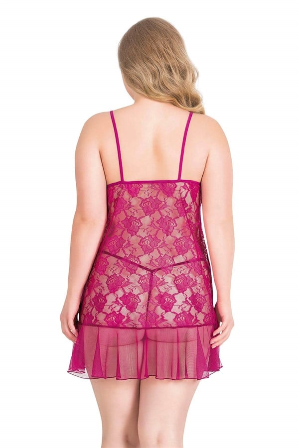 Arias Dolap Büyük Beden Vişne Kısa Tül Gecelik